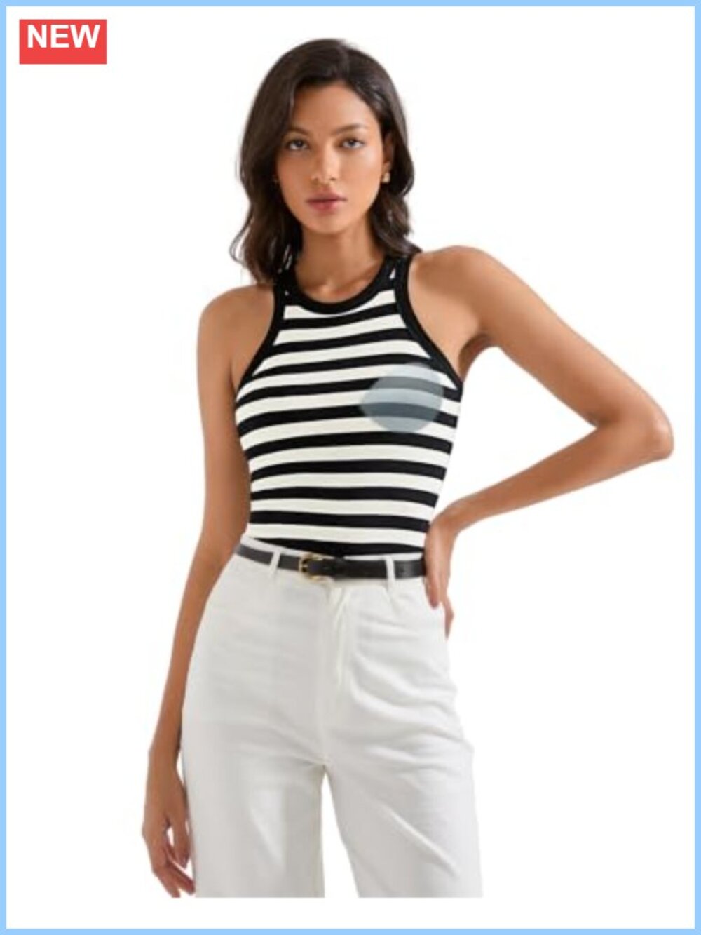 Women Padded Cotton Ribbed Tank Top High Neck Racerback Sleeveless Summer